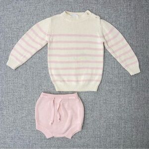 minnow size 1 cream stripe sweater and knit bloomer set